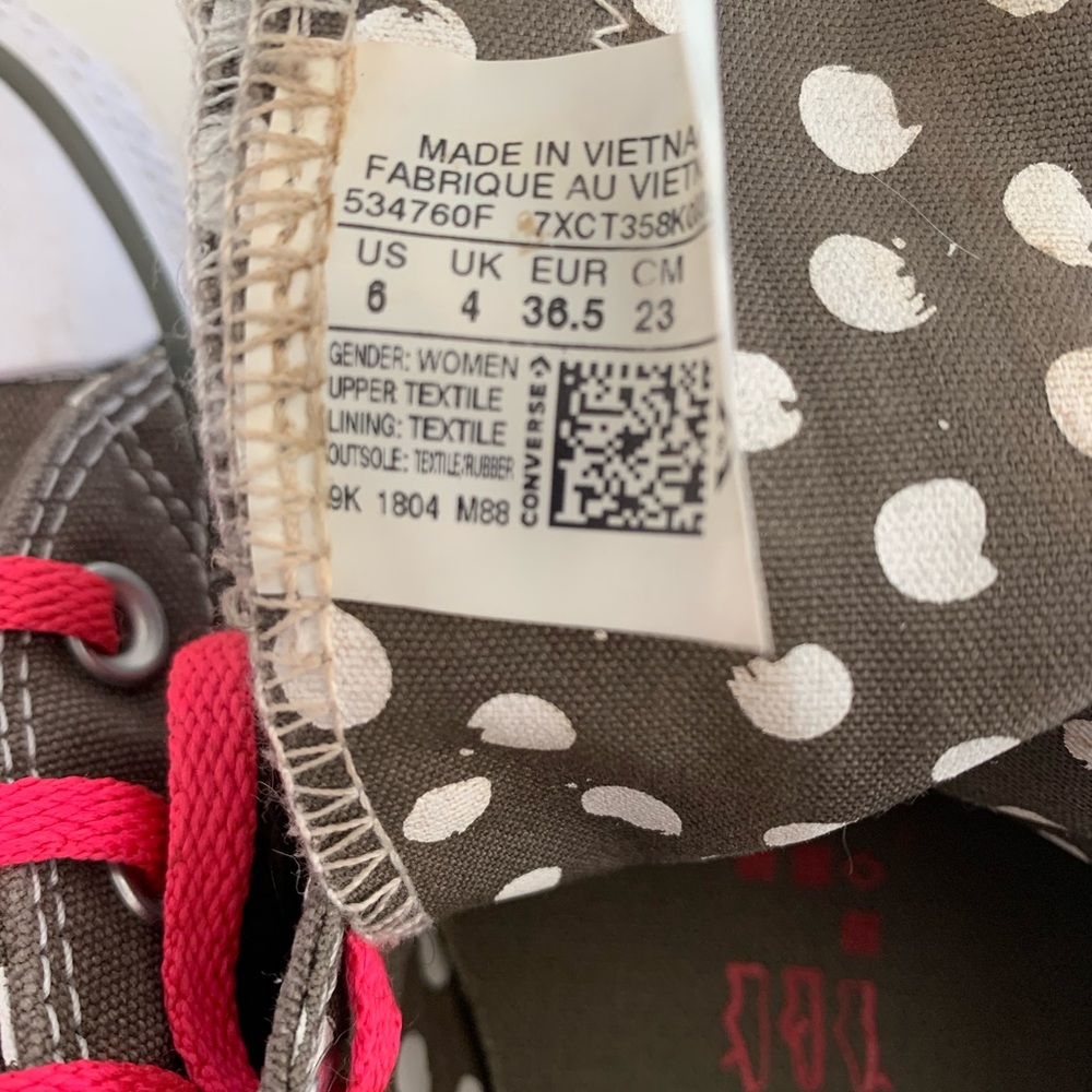 Converse All Stars Dark Khaki double tongue Sneakers w/ pink laces & accents Sz6 - Picture 5 of 7